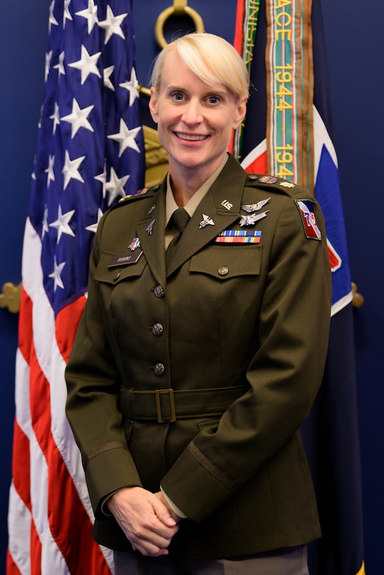 U.S. Army Maj. Kathleen Rubins, a NASA astronaut, poses for a portrait at the Pentagon, Arlington, Va., Nov. 21, 2024. Rubins is being recognized for her significant contributions to space exploration and her exemplary service to the nation. (U.S. Army photo by Sgt. Daniel Hernandez)