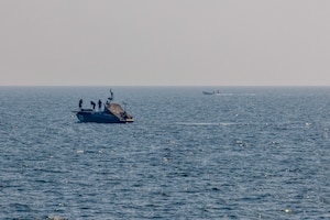 (Nov. 5, 2024) An unmanned aerial vehicle, operated by U.S. Naval Forces Central Command’s Task Force 59, prepares for launch on an unmanned surface vessel during exercise Digital Talon 3.0 in the U.S. Central Command area of responsibility.