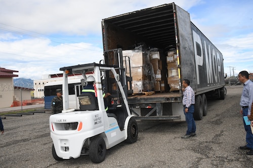 Members from several nonprofit organizations pick up humanitarian aid donated through the Denton Program from Soto Cano Air base, Honduras, Nov. 18, 2024. Over the last year, Soto Cano Air Base has received 41 shipments through the Denton Program valuing more than 1.8 million dollars. (U.S. Army courtesy Photo)