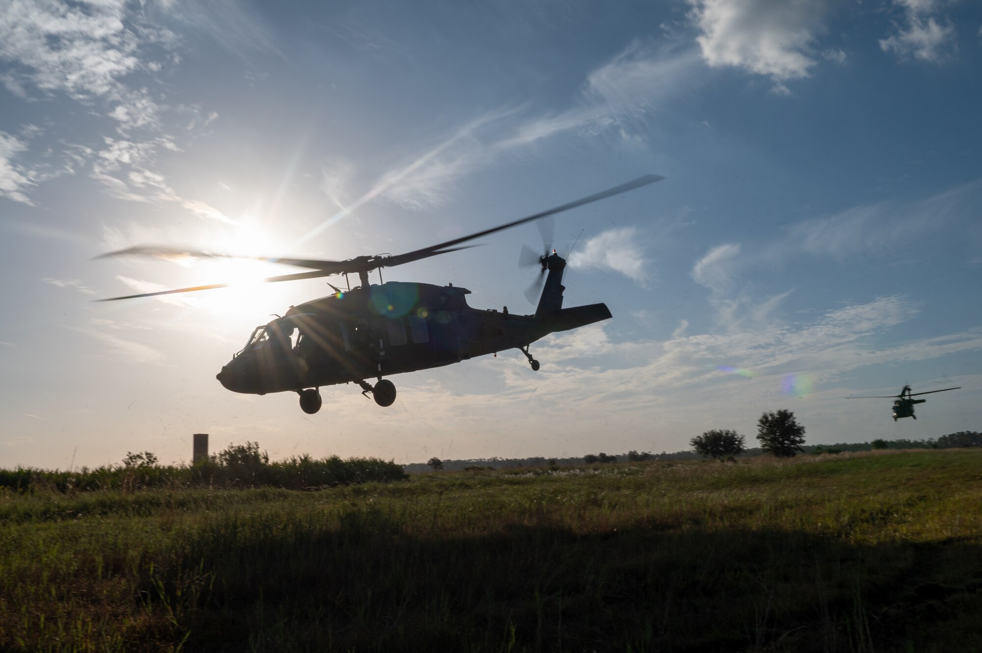 Helicopter flies