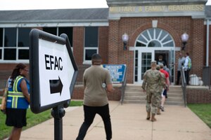 Members of the 11th Wing test their capabilities and effectiveness during an exercise at the emergency family assistance center on Joint Base Anacostia-Bolling, Washington, D.C., May 23, 2024. The EFAC is the central point for victim and family assistance services during a natural disaster, mass casualty or any major emergency. (U.S. Air Force photo by Hayden Hallman)
