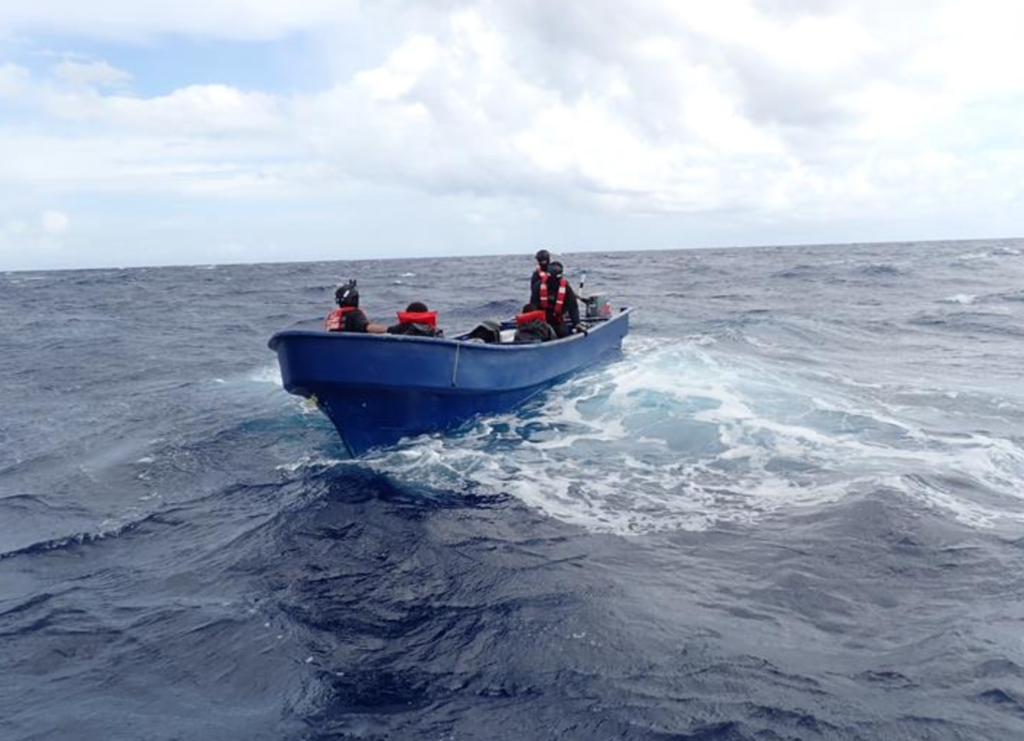 Coast Guard Cutter Vigilant's (WMEC 617) small boat law enforcement crews boards a vessel suspected of drug smuggling , Nov. 6, 2024, while underway in the Caribbean Sea. Vigilant's crew conducted a 54-day patrol in the Florida Straits and Caribbean Sea. (U.S. Coast Guard photo by Petty Officer 2nd Class Evan Tellado.)