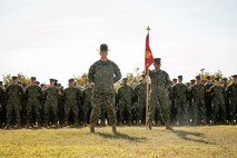 U.S. Marines with Hotel Company, 2nd Recruit Training Battalion, participate in a cake cutting ceremony at Marine Corps Recruit Depot San Diego, California, Nov. 6, 2024. The annual cake cutting ceremony is a long-standing tradition that celebrates the establishment of the United States Marine Corps. The Marine Corps birthday, on Nov. 10, 1775, is celebrated every year to commemorate the birth of the Corps and honor the service of all Marines, past and present. (U.S. Marine Corps photo by Cpl. Sarah M. Grawcock)