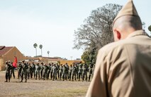 U.S. Marines with Headquarters and Service Battalion participate in a cake cutting ceremony at Marine Corps Recruit Depot San Diego, California, Nov. 6, 2024. The annual cake cutting ceremony is a long-standing tradition that celebrates the establishment of the United States Marine Corps. The Marine Corps birthday, on Nov. 10, 1775, is celebrated every year to commemorate the birth of the Corps and honor the service of all Marines, past and present. (U.S. Marine Corps photo by Cpl. Sarah M. Grawcock)