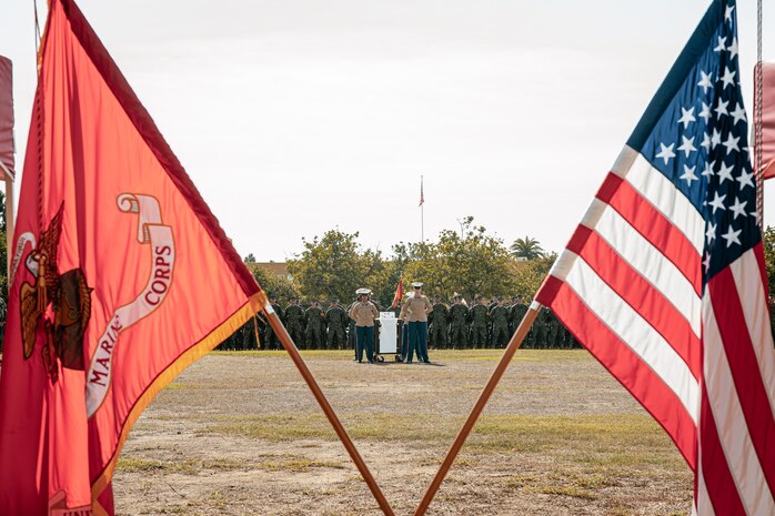 U.S. Marines with Headquarters and Service Battalion participate in a cake cutting ceremony at Marine Corps Recruit Depot San Diego, California, Nov. 6, 2024. The annual cake cutting ceremony is a long-standing tradition that celebrates the establishment of the United States Marine Corps. The Marine Corps birthday, on Nov. 10, 1775, is celebrated every year to commemorate the birth of the Corps and honor the service of all Marines, past and present. (U.S. Marine Corps photo by Cpl. Sarah M. Grawcock)