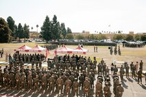 U.S. Marines with Marine Corps Recruit Depot San Diego, participate in a cake cutting ceremony at MCRD San Diego California, Nov. 6, 2024. The annual cake cutting ceremony is a long-standing tradition that celebrates the establishment of the United States Marine Corps. The Marine Corps birthday, on Nov. 10, 1775, is celebrated every year to commemorate the birth of the Corps and honor the service of all Marines, past and present. (U.S. Marine Corps photo by Cpl. Sarah M. Grawcock)
