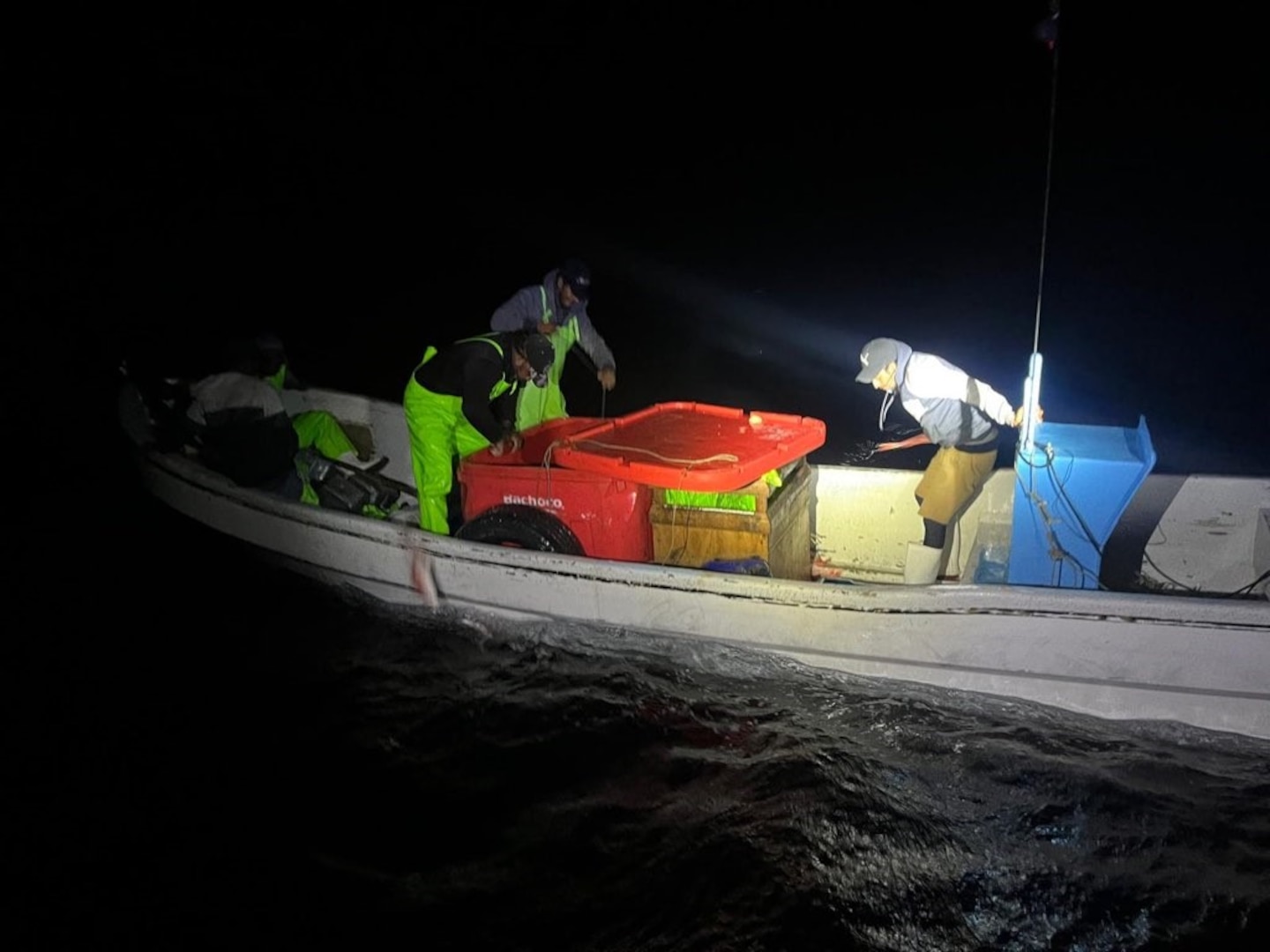 A Coast Guard Station South Padre Island crew captures imagery of a lancha near South Padre Island, Texas, on Nov. 24, 2024. Lanchas pose a major threat, usually entering the United States Exclusive Economic Zone near the U.S.-Mexico border in the Gulf of Mexico with the intent to smuggle people, drugs, or poach the United States' natural resources. (U.S. Coast Guard photo, courtesy Station South Padre Island)