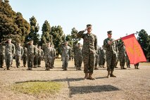 U.S. Marines with Headquarters Company, Headquarters and Service Battalion salute during a cake cutting ceremony at Marine Corps Recruit Depot San Diego, California, Nov. 6, 2024. The annual cake cutting ceremony is a long-standing tradition that celebrates the establishment of the United States Marine Corps. The Marine Corps birthday, on Nov. 10, 1775, is celebrated every year to commemorate the birth of the Corps and honor the service of all Marines, past and present. (U.S. Marine Corps photo by Cpl. Sarah M. Grawcock)