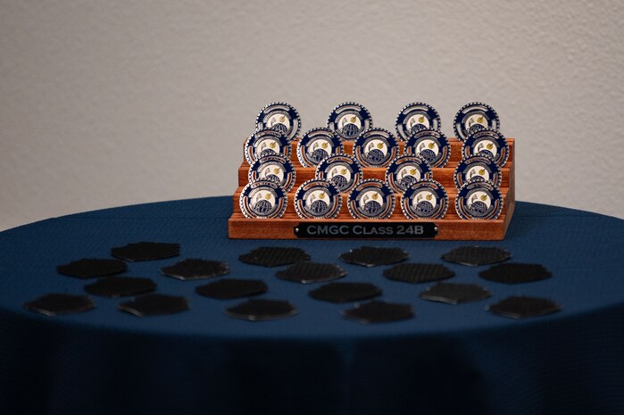 Coins and patches on table