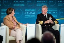 Canada’s Minister of Foreign Affairs Mélanie Joly and Adm. Samuel J. Paparo, commander of U.S. Indo-Pacific Command, speak at  the Halifax International Security Forum, Nov. 22, 2024.