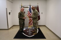 BG von Uslar and COL Michael execute a gift exchange to signify mutual appreciation as both organizations move forward and build cohesive bond.