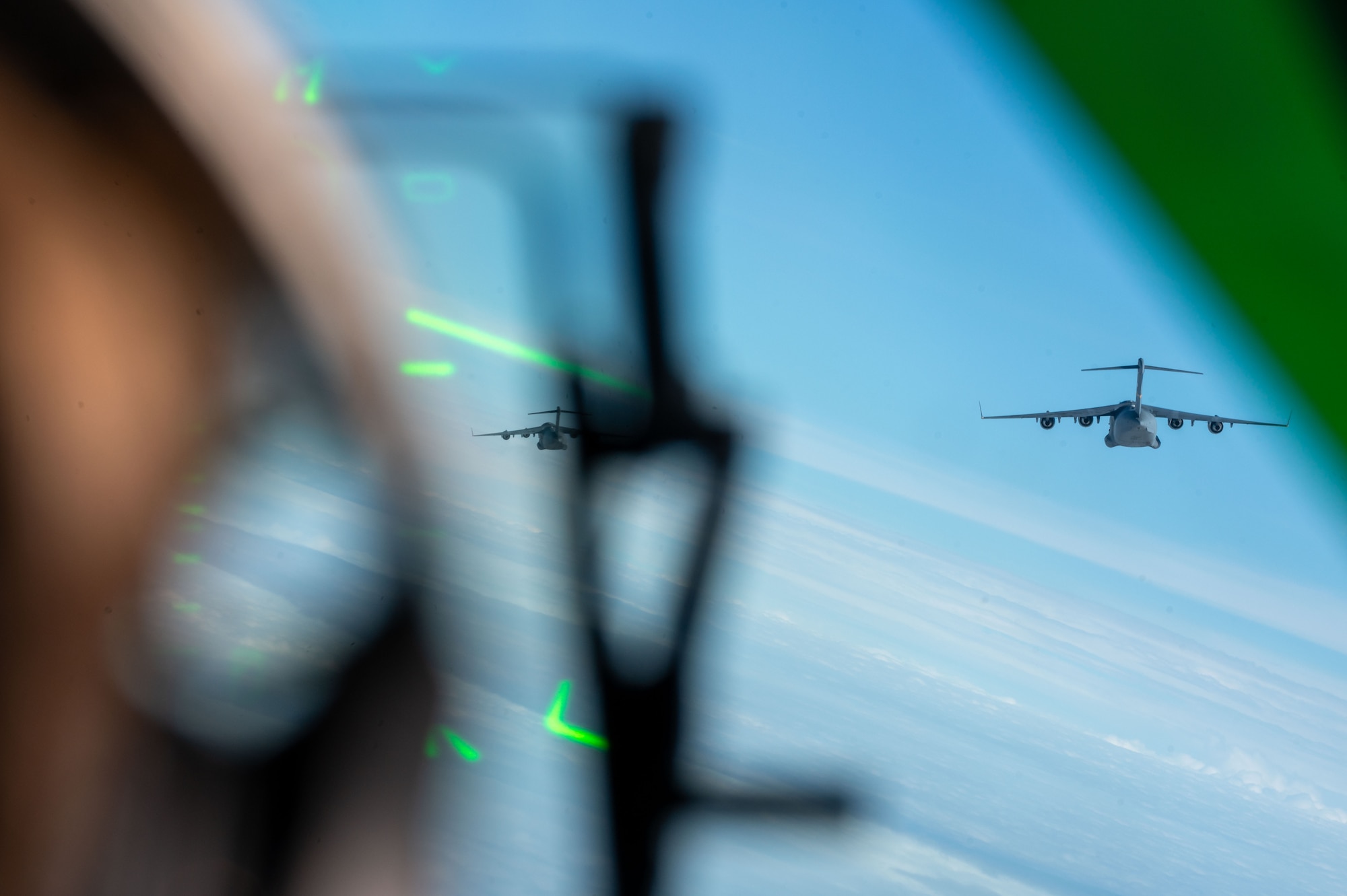 Aircraft flies through air
