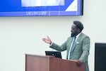 speaker at podium