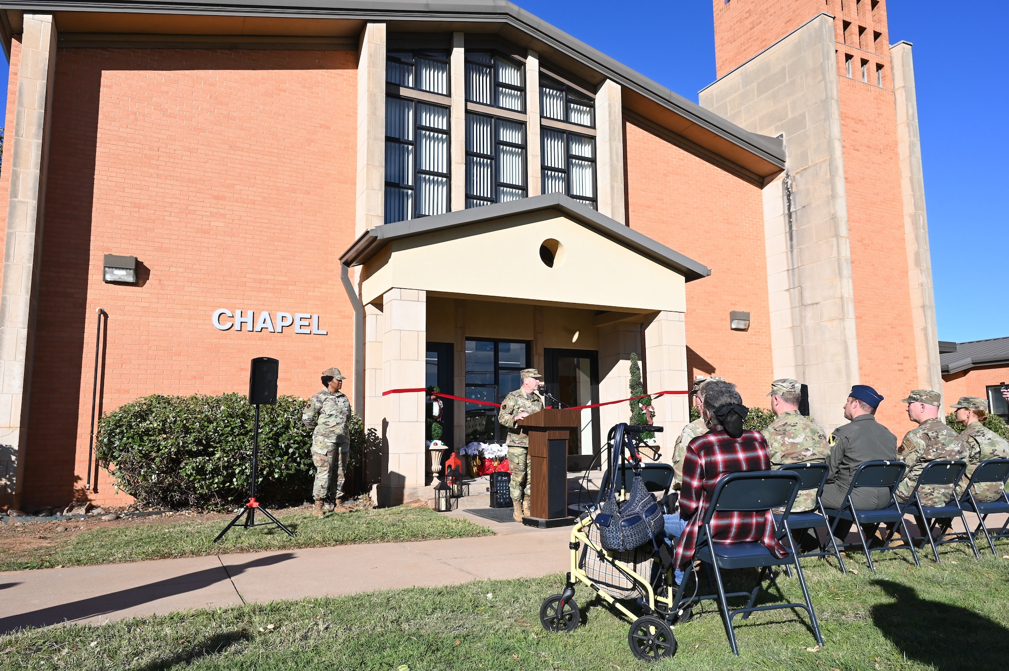 Brig. Gen. Filcek speaks at the chapel reopening ceremony.