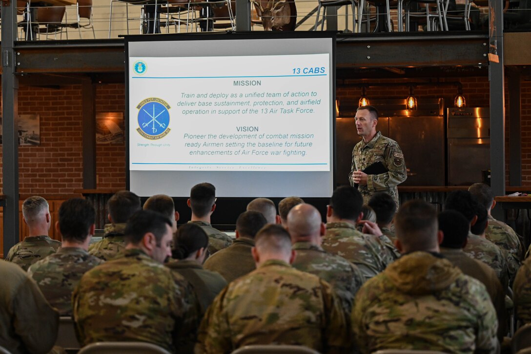 13th Combat Air Base Squadron commander gives brief to Ellsworth Airmen