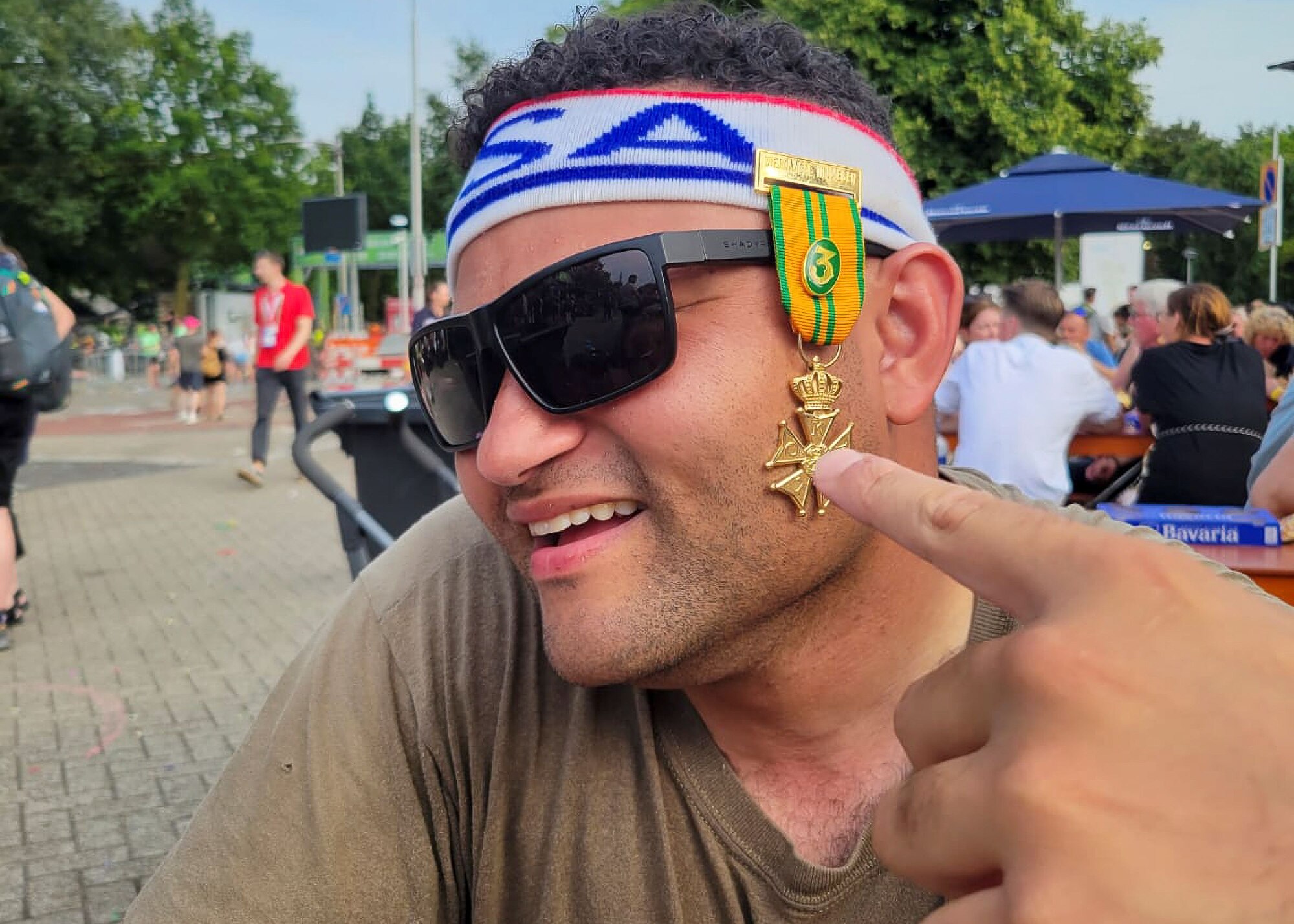 Tech. Sgt. Alexander Bertsch, an air traffic control supervisor in the 412th Operational Support Squadron here, displays the Vierdaagsekruis – referred to by the Dutch as the 4Days Marches Cross – that he earned after completing the four-day, 100-mile Nijmegan March in July. The medal is an official Dutch decoration worn by members of the armed forces of both the Netherlands and the United States along with many other countries.