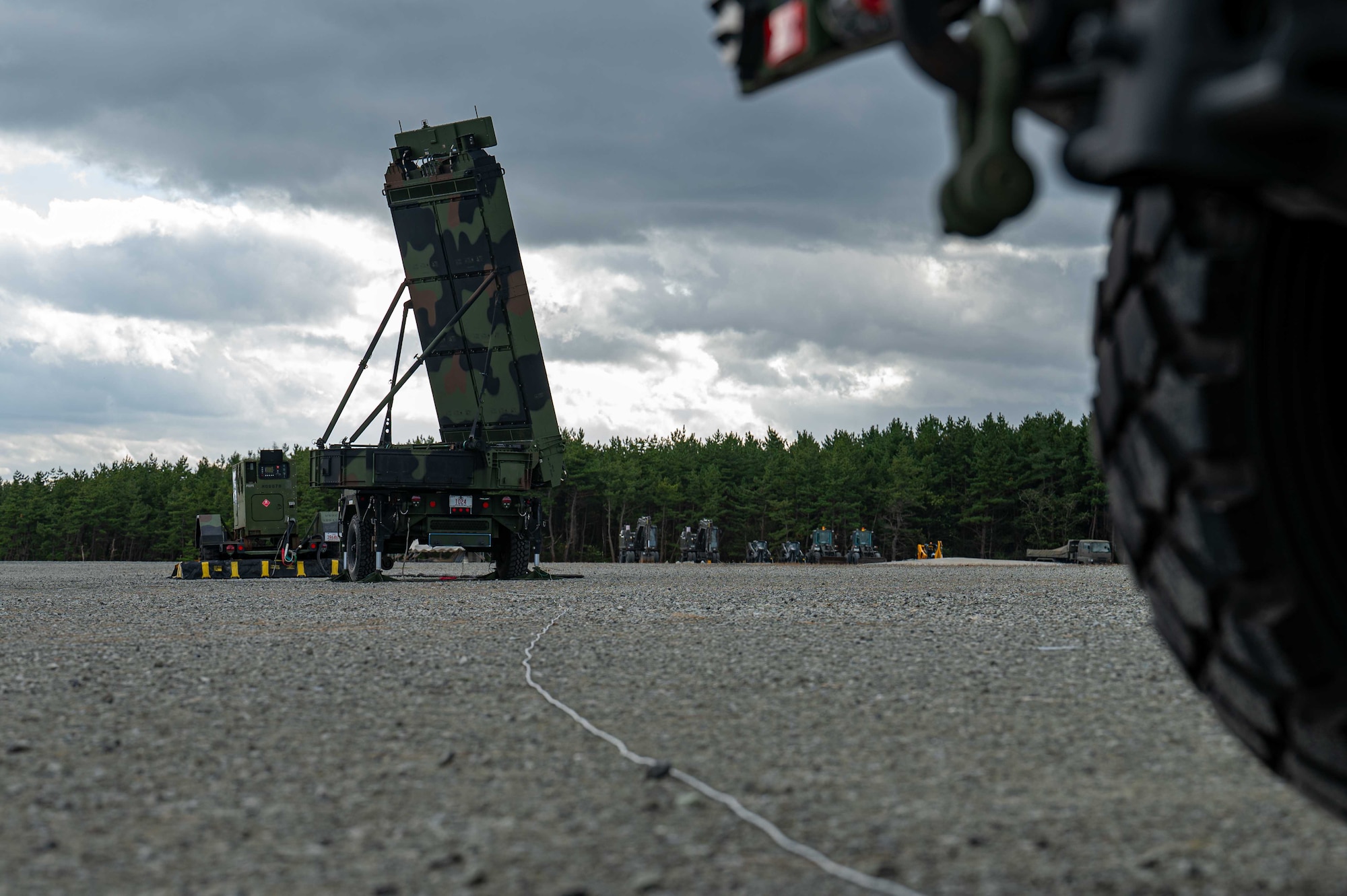 A U.S. Marine Corps Ground/Air Task Oriented Radar system assigned to Marine Air Control Squadron 4, 1st Marine Aircraft Wing, scans for and tracks aircraft during exercise Keen Sword 25 at Misawa Air Base, Japan, Oct. 28, 2024.