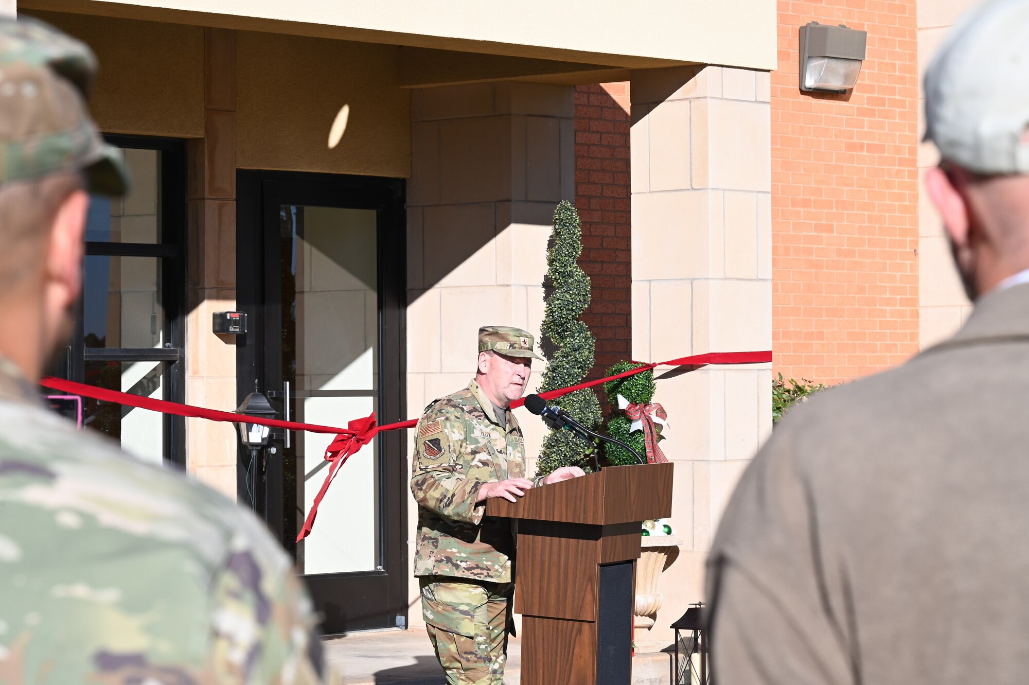 Brig. Gen. Filcek speaks at the chapel reopening ceremony.
