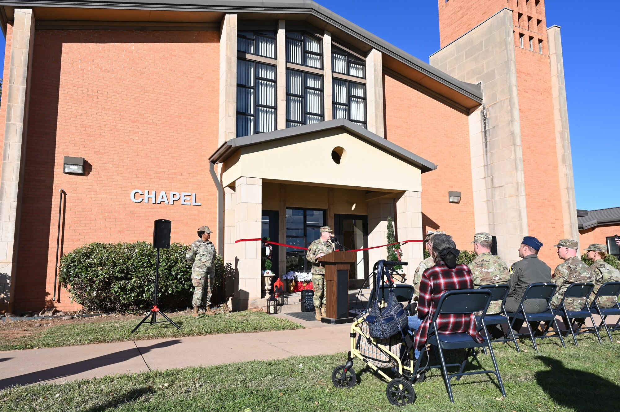 Brig. Gen. Filcek speaks at the chapel reopening ceremony.