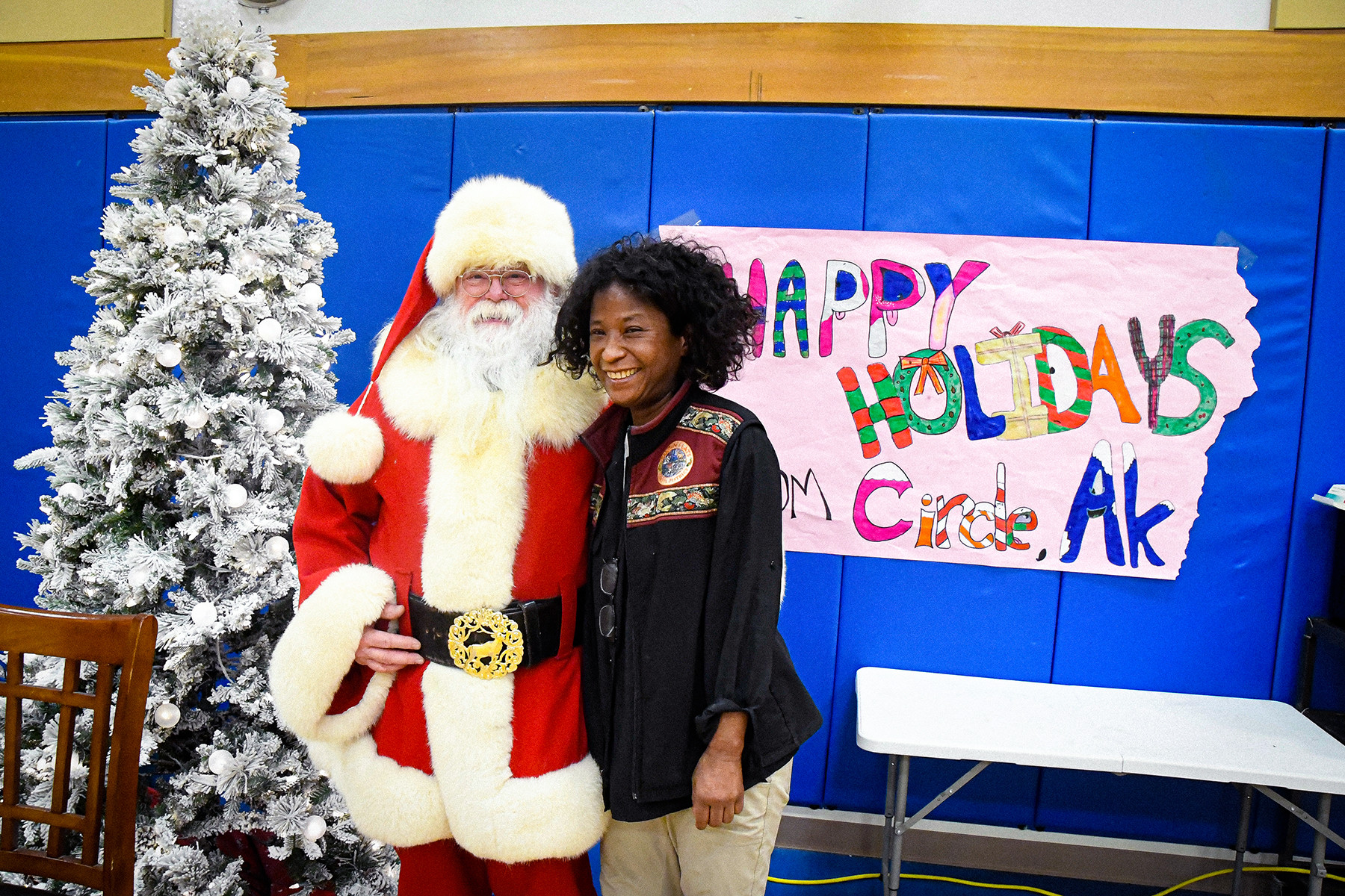 Santa Claus greets community members of Circle, Alaska, while delivering gifts during Operation Santa Claus, Nov. 6, 2024.
