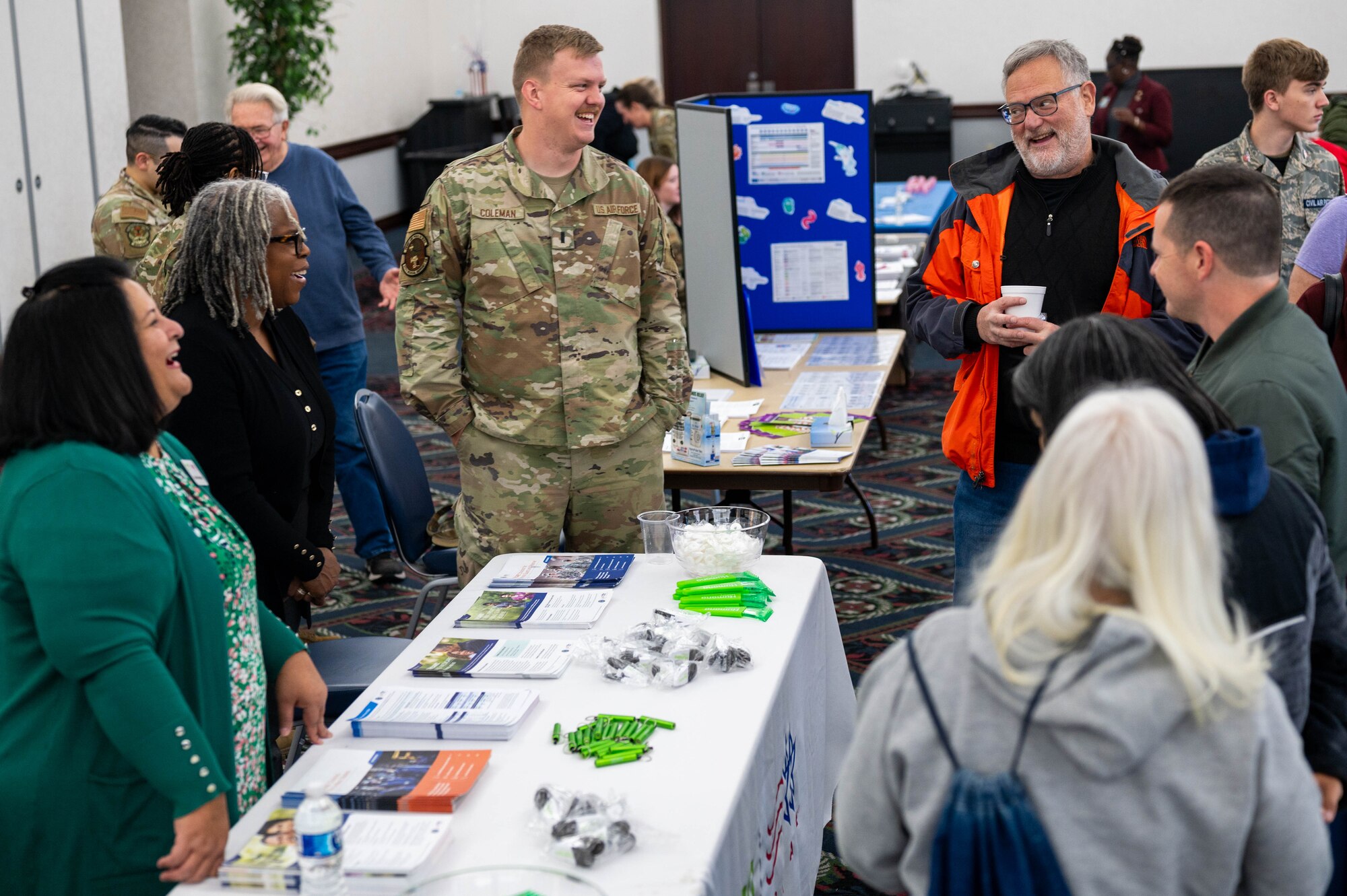 Retirees and dependents receive information about various services available to them during the 36th annual Retiree Appreciation Day event on Scott Air Force Base, Illinois, Nov. 23, 2024. Over 20 booths provided information to attendants about a variety of services available to retirees and dependents. (U.S. Air Force photo by Staff. Sgt. Stephanie Henry)