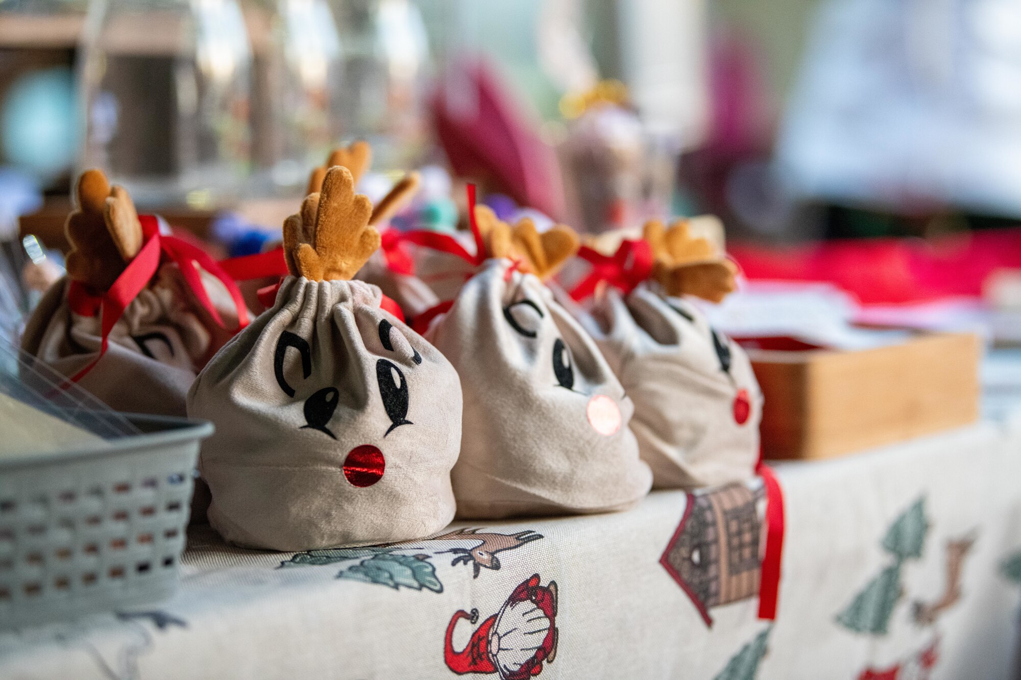 Festive goods are displayed at a holiday market