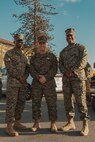 U.S Marine Corps Maj. Gen. James B. Wellons, center, commanding general of 3rd Marine Aircraft Wing, Brig. Gen. James A. Ryans II, right, commanding general Marine Corps Recruit Depot San Diego and the Western Recruiting Region, and Sgt. Maj. Oranjel Leavy, the sergeant major of MCRD San Diego, pose for a photo during a visit at MCRD San Diego and Western Recruiting Region, California, Nov. 18, 2024. Wellons and his staff visited MCRD San Diego to observe training and learn how MCRD-SD and WRR operates. (U.S. Marine Corps photo by Lance Cpl. Janell B. Alvarez)