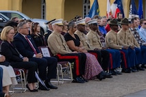 U.S. Marine Corps Maj. Gen. Robert Fulford, commanding general 1st Marine Division, observes a colors ceremony at Marine Corps Recruit Depot San Diego, California, Nov. 15, 2024. The morning colors ceremony is conducted to formally raise our nations flag and provide a brief moment to reflect on its meaning. (U.S. Marine Corps photo by Lance Cpl. Jacob B. Hutchinson)