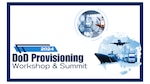 Words: 2024 DoD Provisioning Workshop and Summit in blue, white background and picture of ship and plane to the right.