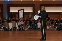 U.S. Marine Corps Brig. Gen. James Ryans II, commanding general of Marine Corps Recruit Depot San Diego and Western Recruiting Region, gives a speech during a birthday ball ceremony in San Diego, California, Nov. 8, 2024. A celebration of the 249th Marine Corps birthday was held to reflect on the traditions, history and legacy of the Marine Corps. (U.S. Marine Corps photo by Lance Cpl. Janell B. Alvarez)