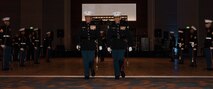 U.S. Marines with Headquarters and Service Battalion, Marine Corps Recruit Depot San Diego, participate as sword detail during a birthday ball ceremony in San Diego, California, Nov. 8, 2024. A celebration of the 249th Marine Corps birthday was held to reflect on the traditions, history and legacy of the Marine Corps. (U.S. Marine Corps photo by Lance Cpl. Janell B. Alvarez)
