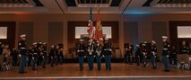 U.S. Marines with the Marine Corps Recruit Depot San Diego Recruit Training Regiment Color Guard, present the colors during a birthday ball ceremony in San Diego, California, Nov. 8, 2024. A celebration of the 249th Marine Corps birthday was held to reflect on the traditions, history and legacy of the Marine Corps. (U.S. Marine Corps photo by Lance Cpl. Janell B. Alvarez)