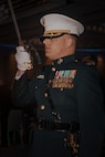 U.S. Marine Corps Col. Seth Dewey, an assistant chief of staff with Headquarters and Service Battalion, Marine Corps Recruit Depot San Diego, participates in a sword detail during a birthday ball ceremony in San Diego, California, Nov. 8, 2024. A celebration of the 249th Marine Corps birthday was held to reflect on the traditions, history and legacy of the Marine Corps. (U.S. Marine Corps photo by Lance Cpl. Janell B. Alvarez)