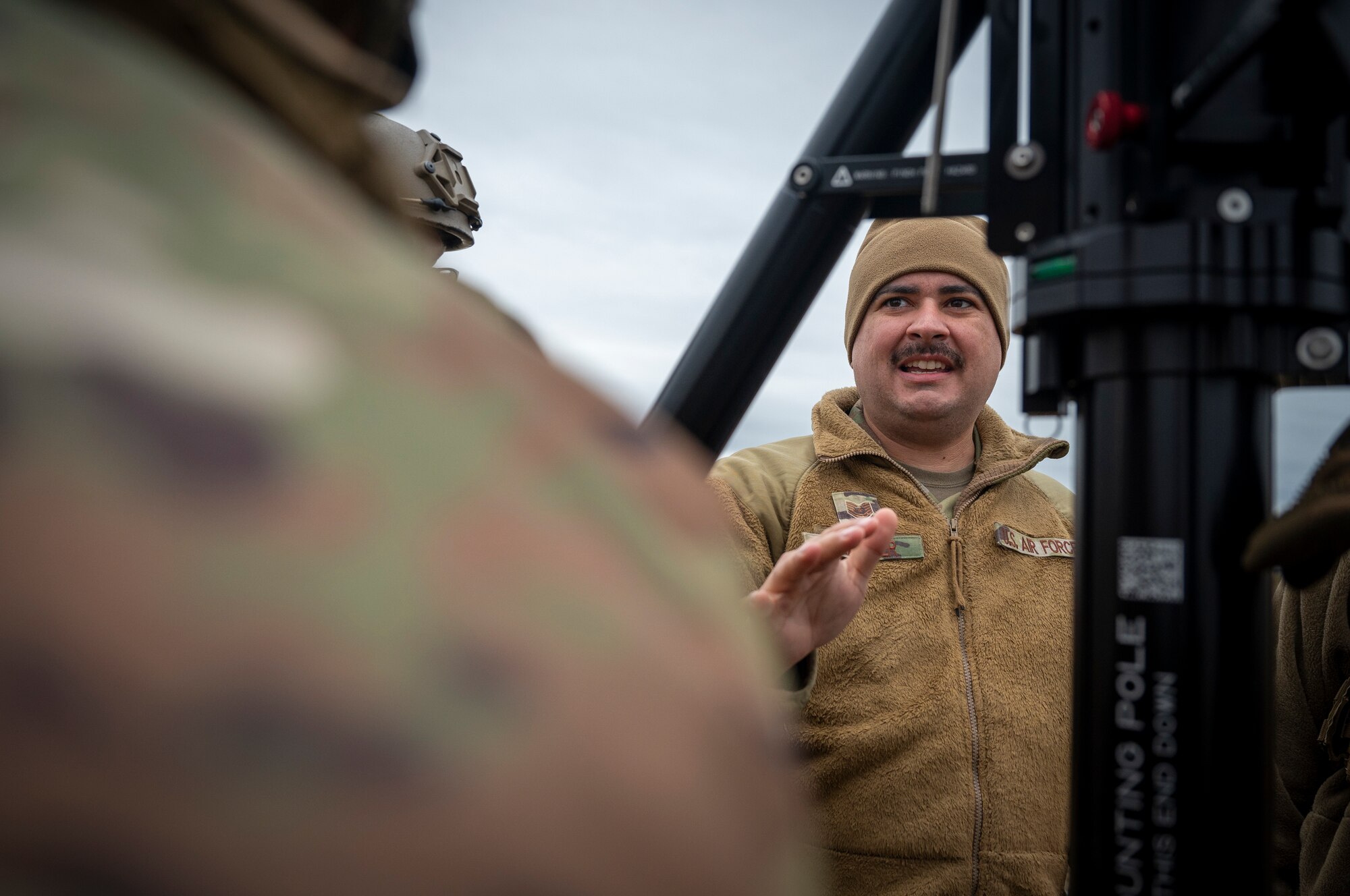 Airmen with the 821st Contingency Response set up a communication antenna during a part task trainer at the Global Readiness Deployment Center on Travis Air Force Base, California, Nov. 21, 2024.