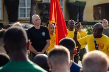 ​​U.S. Marine Corps Brig. Gen. James A. Ryans II, commanding general, Marine Corps Recruit Depot San Diego and Western Recruiting Region, speaks about the importance of spiritual fitness to Marines and Sailors after the motivational run at Marine Corps Recruit Depot San Diego, California, Nov. 25, 2024. The Depot celebrated Spiritual Fitness Month, a program implemented to bring inner strength from higher purpose, with a motivational run prior to the U.S. Navy Chaplain Corps birthday celebration. MCRDSD is the first Marine Corps Base to implement the Spiritual Fitness Month program. (U.S. Marine Corps photo by Lance Cpl. Eric Valerio)
