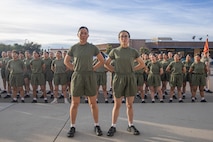 New U.S. Marines with Golf Company, 2nd Recruit Training Battalion, from Recruiting Station Portland pose for a photo prior to the company motivational run at Marine Corps Recruit Depot San Diego, California, Nov. 25, 2024. The company motivational run is a three-mile cadence run conducted around the Depot, the last physical training event the Marines will conduct before they graduate from MCRD San Diego and the first time their friends and families will see their newly transformed U.S. Marines. (U.S. Marine Corps photo by Cpl. Alexandra M. Earl)