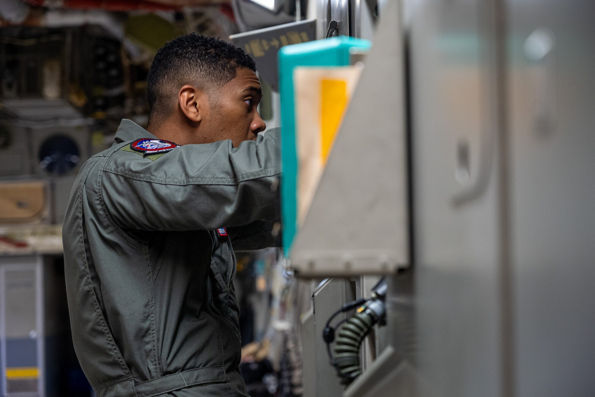 U.S. Air Force Airmen with the 62d Airlift Wing prepare for a training sortie at Joint Base Lewis-McChord, Washington, Nov. 26. 2024. This training sortie included low-level flying and combat maneuvering for pilot requalification and combat offload practice for the loadmaster onboard. Training sorties like this are critical to ensuring all Airmen are mission ready while preparing the Wing to win.