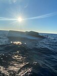 A capsized sailing vessel drifts 65 miles East of Brunswick, Georgia, Nov. 24, 2024 The Coast Guard searched for 2 missing mariners with negative results, at which time the search was suspended. (Courtsey Photo by U.S. Coast Guard).