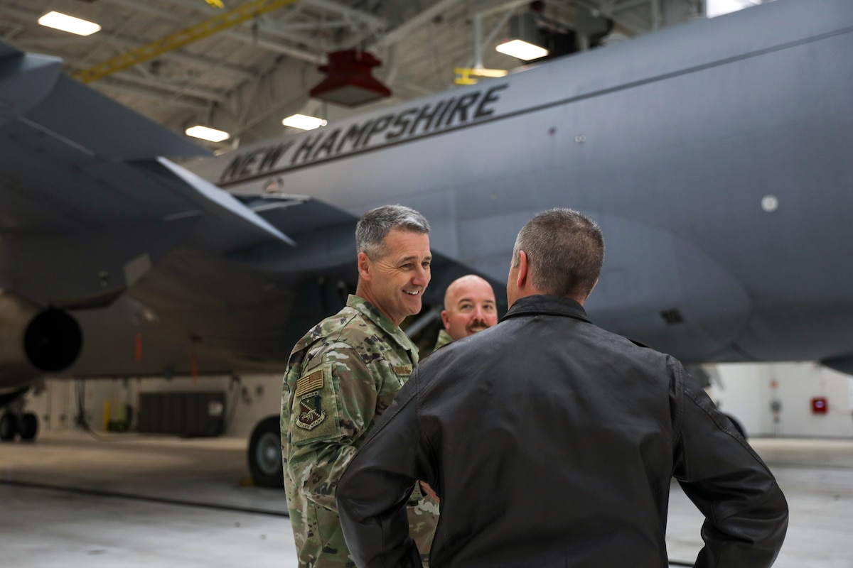 Air Force Gen. Steve Nordhaus, chief, National Guard Bureau, and Army Senior Enlisted Advisor John Raines, SEA to the CNGB, visit New Hampshire National Guardsmen at Pease Air National Guard Base, Portsmouth, New Hampshire, Nov. 26, 2024.