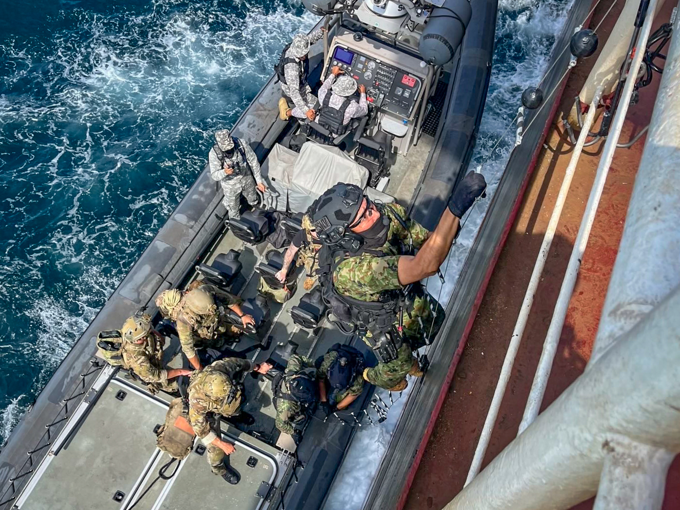 U.S. Naval Special Warfare operators and Japan Maritime Self-Defense Force members participate in close-quarters combat training in Visakhapatnam, India during exercise Malabar 2024.