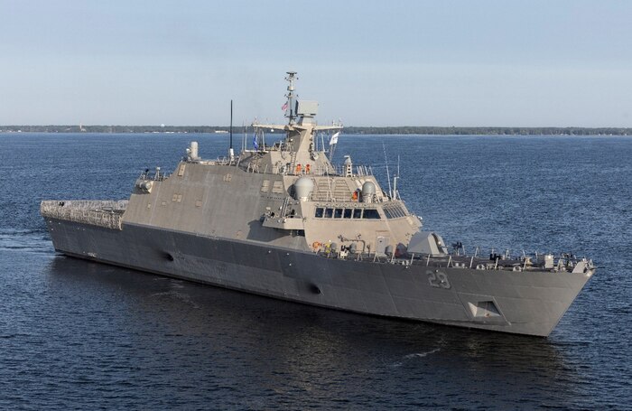 The future USS Beloit transits Lake Michigan during Acceptance Trials, August 21, 2024. Beloit is the first Navy warship named in honor of the city of Beloit, Wisconsin.