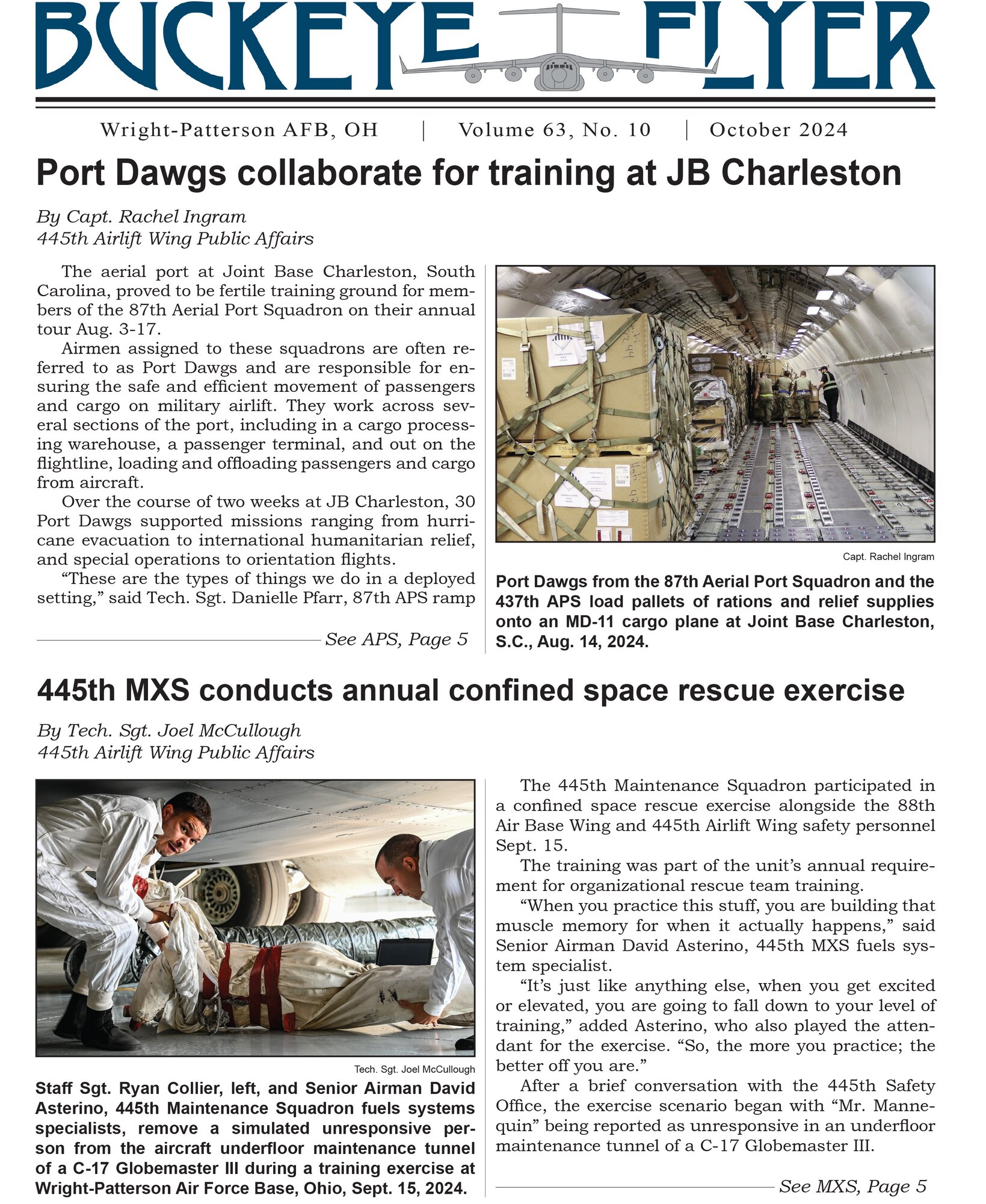 The October 2024 issue of the Buckeye Flyer is now available. The official publication of the 445th Airlift Wing includes eight pages of stories, photos and features pertaining to the 445th Airlift Wing, Air Force Reserve Command and the U.S. Air Force.