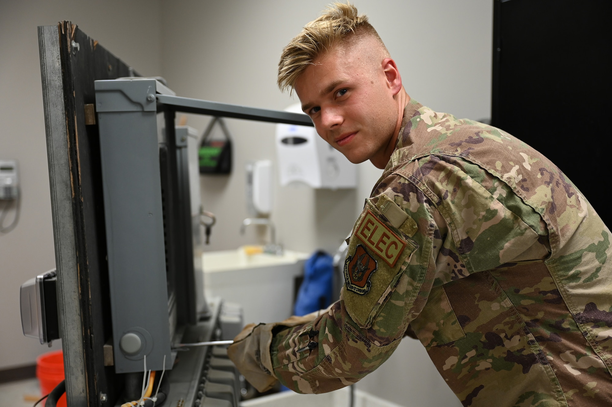 Staff Sgt. Joseph O’Bryan, 445th Civil Engineer Squadron craftsman electrician, is the 445th Airlift Wing October 2024 Spotlight Performer. (U.S. Air Force photo/Master Sgt. Patrick O’Reilly)