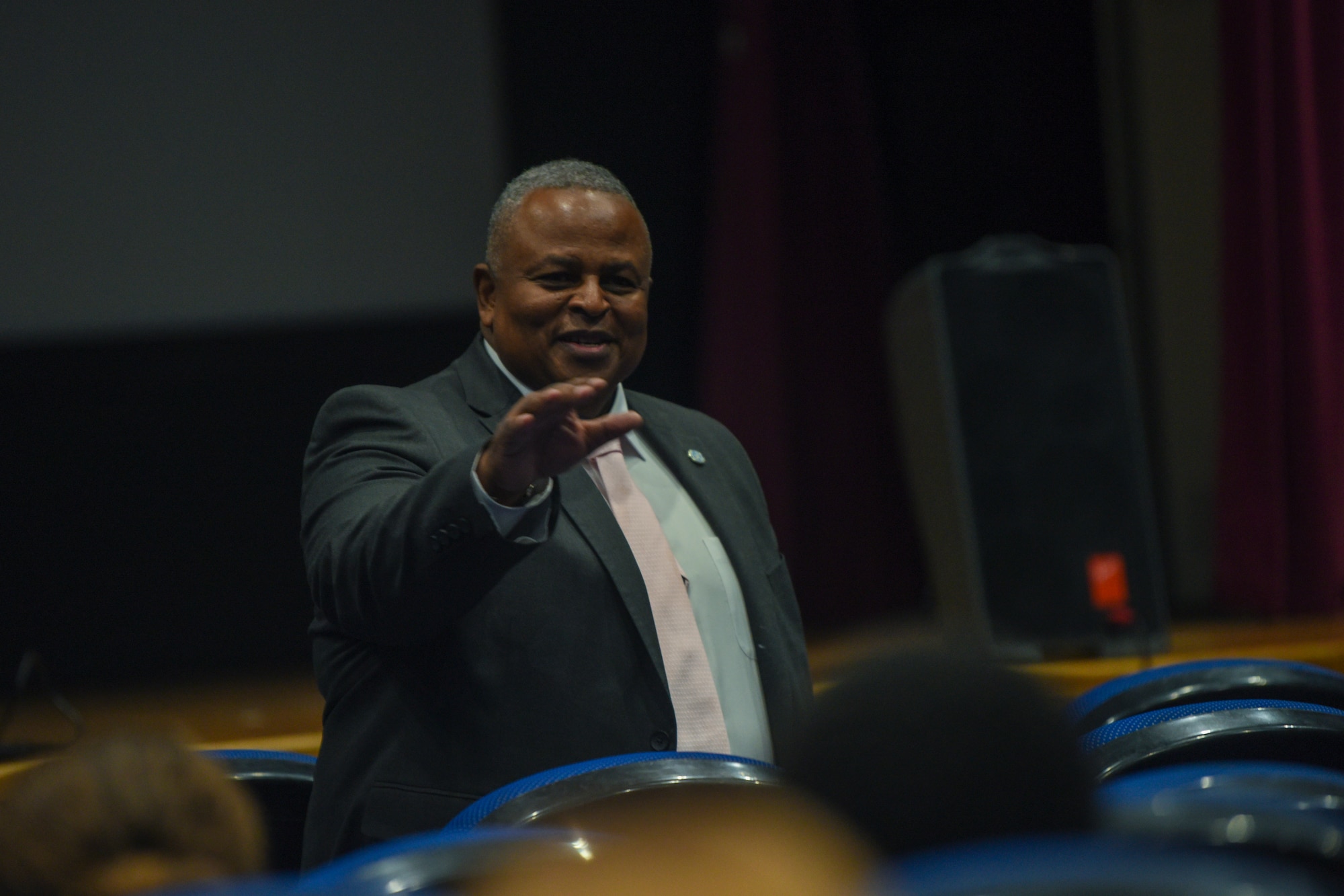 Kenneth Sharpless, Department of Defense Whistleblower Protection Coordinator, gives a brief on whistleblower protections to members of Team Mildenhall at Royal Air Force Mildenhall, England, Sept. 18, 2024.