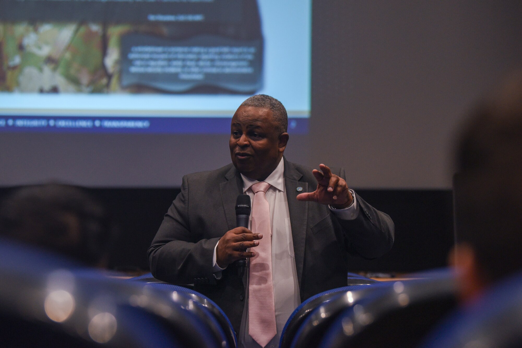 Kenneth Sharpless, Department of Defense Whistleblower Protection Coordinator, gives a brief on whistleblower protections to members of Team Mildenhall at Royal Air Force Mildenhall, England, Sept. 18, 2024.