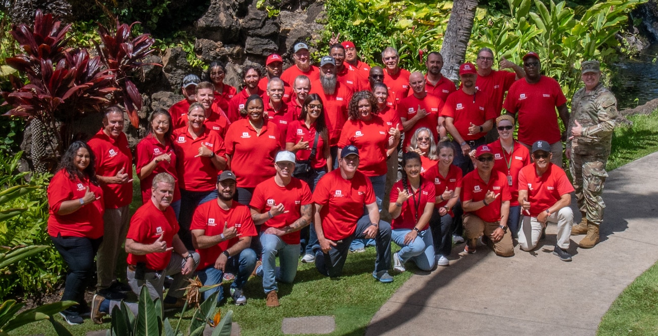 U.S. Army Col. Calvin Kroeger, Fort Worth District commander, recently met with Corps of Engineers' team members that are deployed to Maui supporting the debris cleanup mission from wildfires that swept through the small Hawaiian towns of Lahaina and Kula, Aug. 8, 2023. Pictured are members of the Recovery Field Office, the Joint Field Office and some members from the Emergency Field Office.