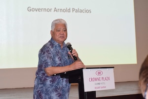 Photo of a speaker during an industry day event