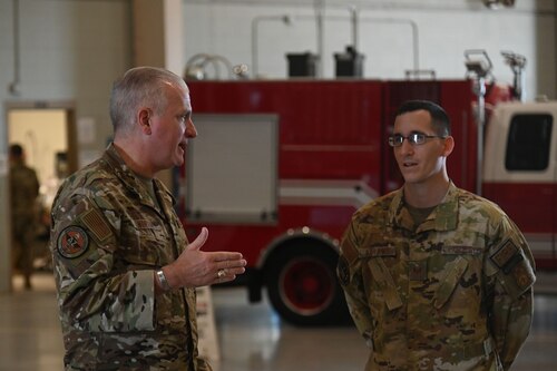 U.S. Air Force Col. Matthew Norton, the Director of Intelligence, Headquarters Air Education and Training Command, visits the 312th Training Squadron at the Louis F. Garland Department of Defense Fire Academy, Goodfellow Air Force Base, Texas, Sept. 24, 2024. The 312th TRS mission is to train, develop, and inspire warriors to deliver fire emergency services and nuclear treaty monitoring for the Department of Defense and our international partners. (U.S. Air Force photo by Airman 1st Class James Salellas)
