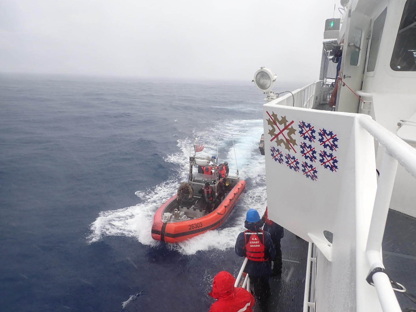 The crew of Coast Guard Cutter Joseph Tezanos interdicted a drug smuggling vessel in which the crew seized 176 kilograms of cocaine and apprehended two suspected smugglers off the coast of Rincon, Puerto Rico, Sept. 28, 2024.  The seized contraband is estimated to have a wholesale value of $4.3 million dollars, while the contraband and two apprehended smugglers were transferred to DEA Special Agents in Mayaguez, Puerto Rico, Sept. 29, 2024. (U.S. Coast Guard photo)