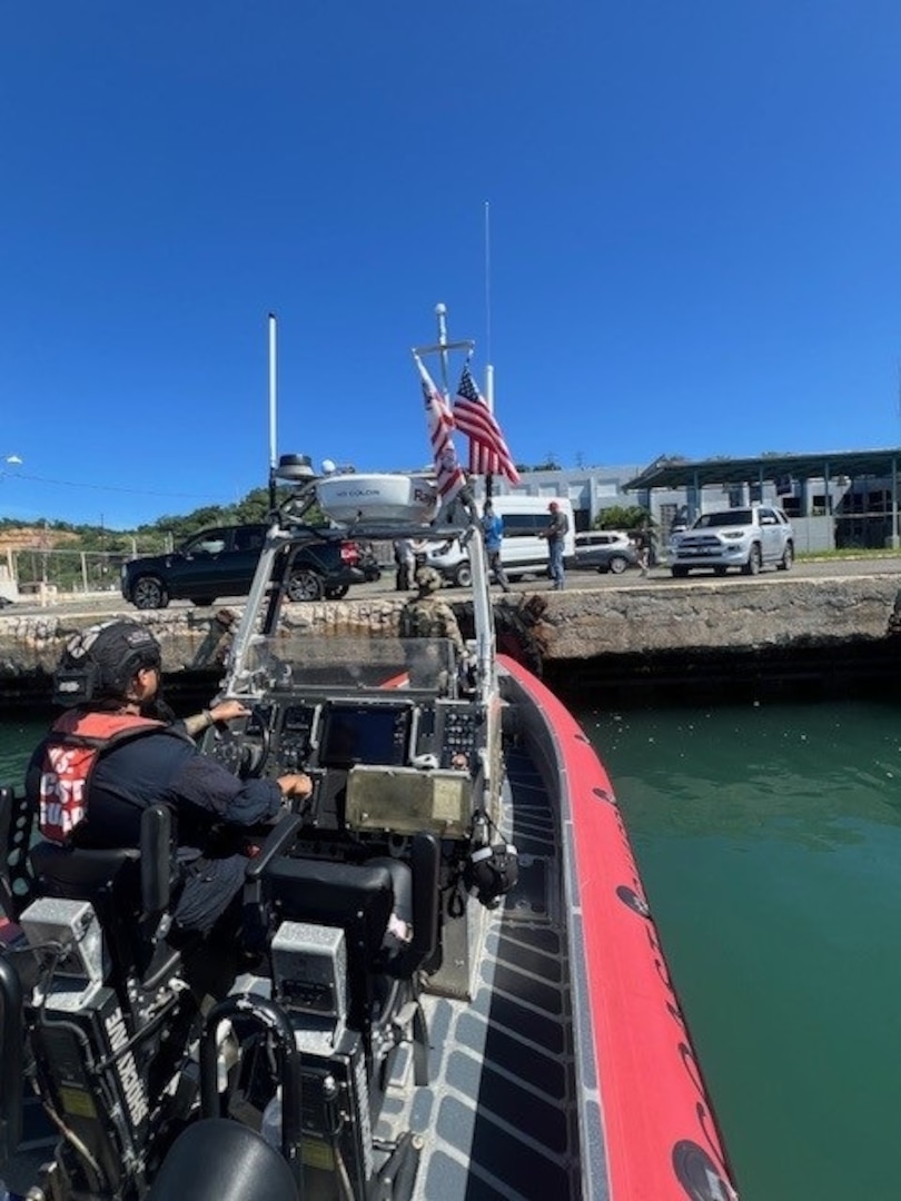 The crew of Coast Guard Cutter Joseph Tezanos interdicted a drug smuggling vessel in which the crew seized 176 kilograms of cocaine and apprehended two suspected smugglers off the coast of Rincon, Puerto Rico, Sept. 28, 2024.  The seized contraband is estimated to have a wholesale value of $4.3 million dollars, while the contraband and two apprehended smugglers were transferred to DEA Special Agents in Mayaguez, Puerto Rico, Sept. 29, 2024. (U.S. Coast Guard photo)